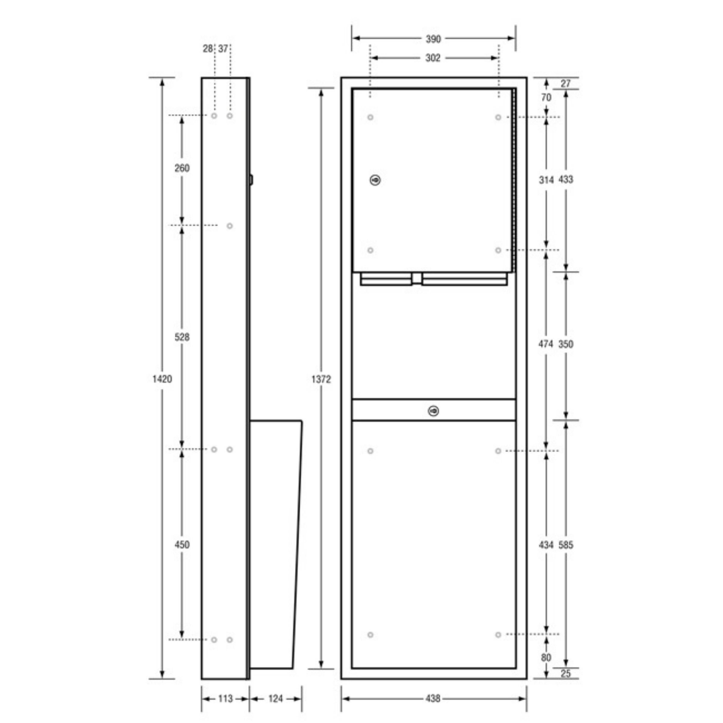 Metlam ML705_SM_MK2 Paper Towel Dispenser & Waste Receptacle - Surface Mounted in Satin Stainless Steel