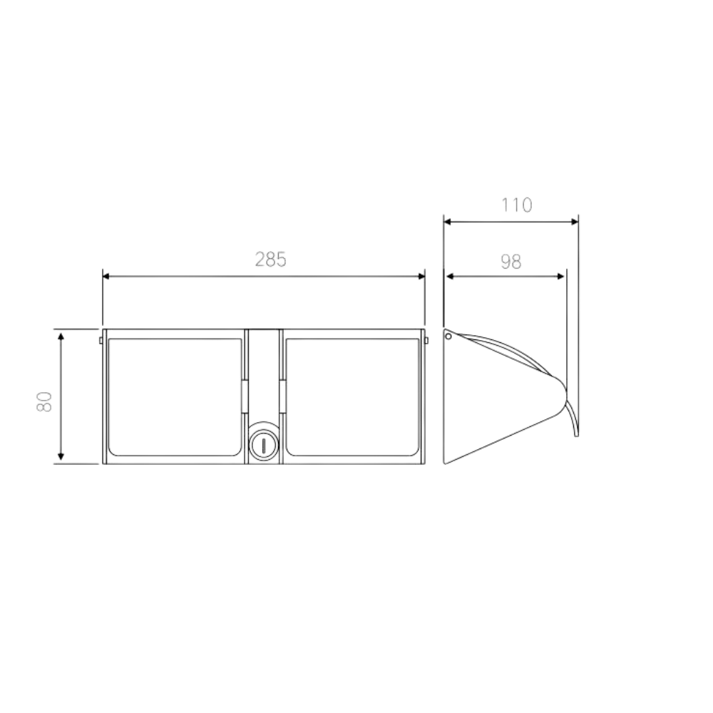 Metlam ML271_TRH_PSS lockable double toilet roll holder in polished stainless steel dimensions side view