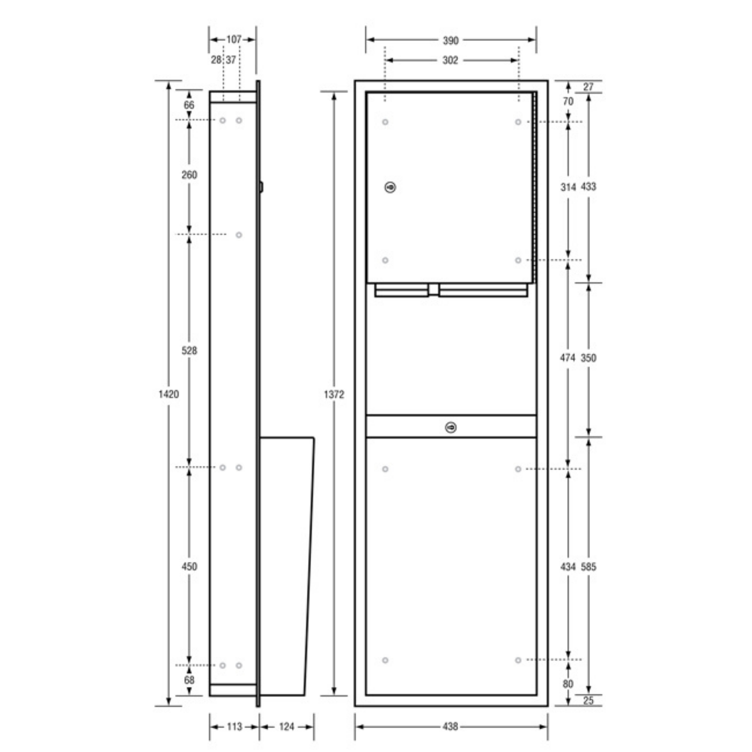 Metlam ML705_REC_MK2 Paper Towel Dispenser & Waste Receptacle - Recessed in Satin Stainless Steel