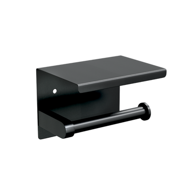Metlam ML268_TRH_DESIGNER single toilet roll holder with shelf top in Designer Black – stainless steel, accessible hardware
