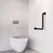 Commercial bathroom with Metlam Designer Black 90° grab rail mounted next to toilet for ambulant access