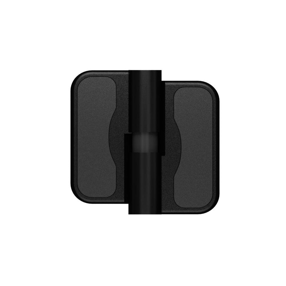 Metlam MODA_GRAVITY_DESIGNER gravity hinge in Designer Black – 77×81×20 mm reversible toilet partition hinge